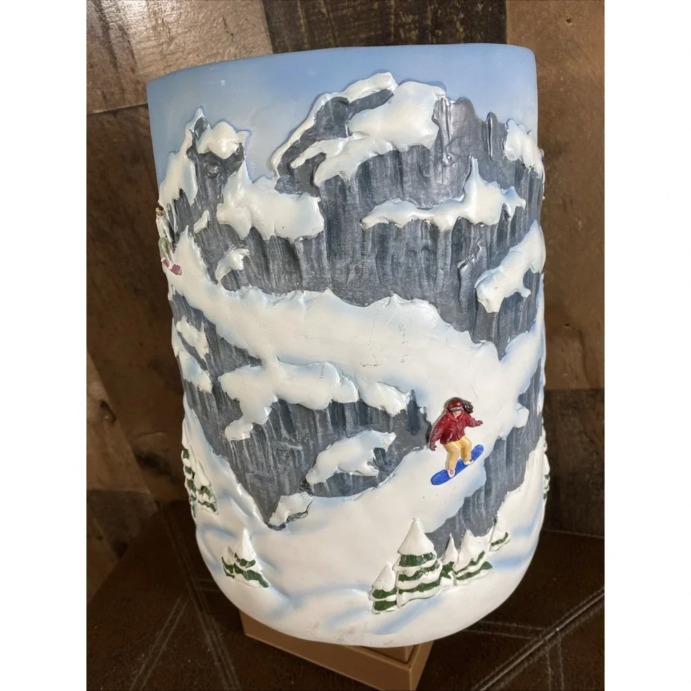 Christmas Wastebasket‎ Hand-Painted Skiing Mountains Indoor Trash Can Resin